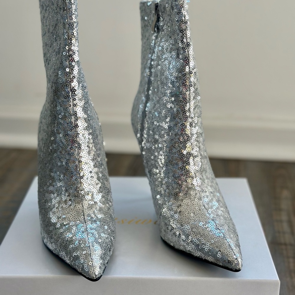 Women’s Sequins Stiletto Pointed Ankle Boots New in Box US 8 - Picture 9 of 14